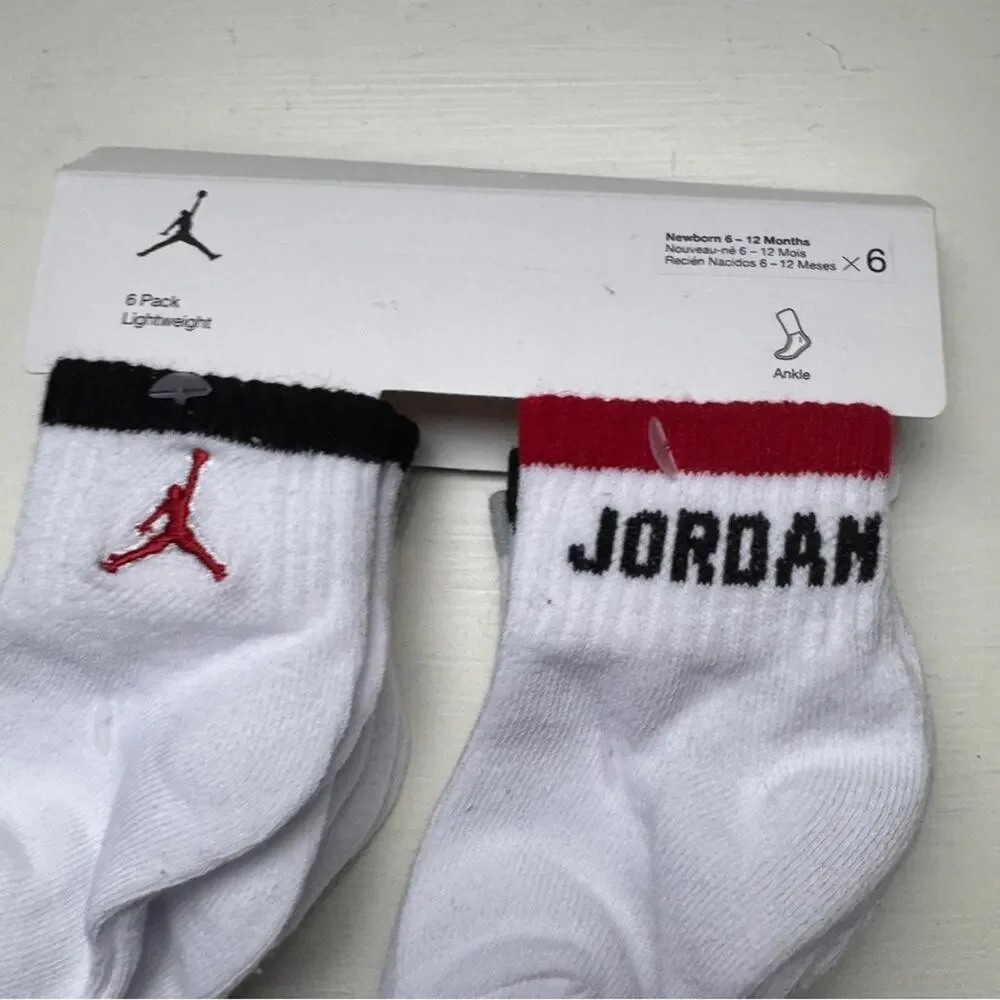 Air Jordan Baby Athletic White with Red and Black Accents  Logo Ankle Socks NWT